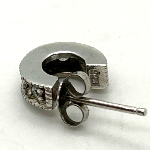 Sterling Silver 925 Petite Hoop Earrings Post With Channel Set Crystals 3/8 inch - Picture 5 of 10